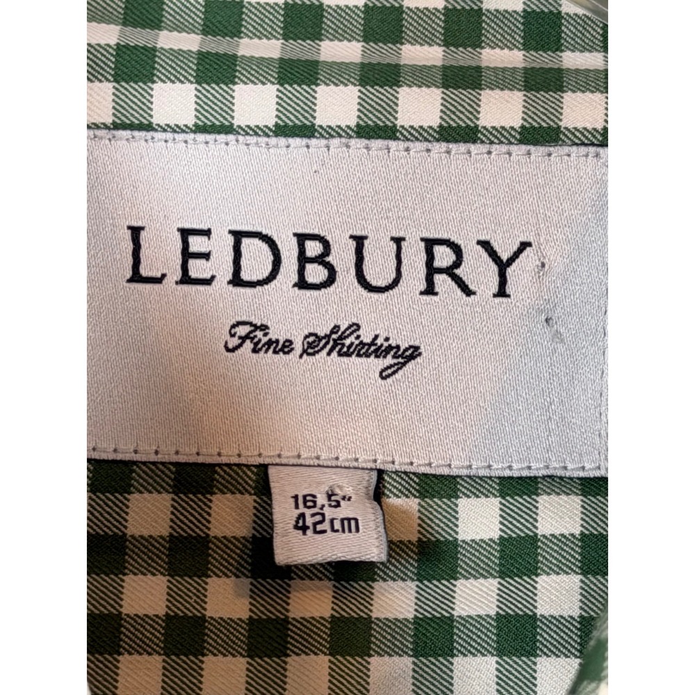 Ledbury Mens Green Gingham Check Button Down Shirt 16.5 Fine Shirting Long Slv